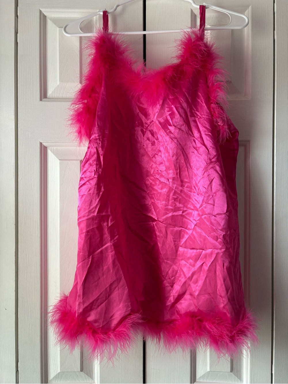 Sugar Thrillz Name In Lights Pink Satin Marabou Slip Dress - Large